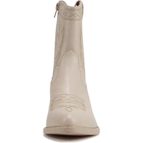 Women's Cream Western Cowgirl Stitched Mid Calf Ankle Boots Side Zipper - Picture 3 of 4